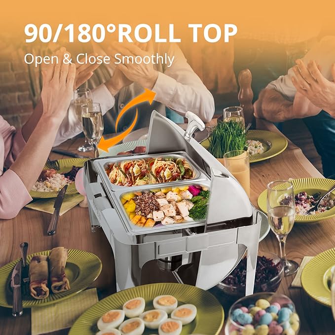 ROVSUN 3 Pack Roll Top Chafing Dish Buffet Set,9 Quart Rectangular NSF Stainless Steel Chafer for Catering,Buffet Servers and Warmers Set with Glass Window for Wedding, Party, Banquet, 2 Half Size