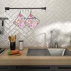 Pink Flamingo Unicorn Pot Holders Set of 2 Heat Resistant & Non Slip Potholders, Cute Drawing Oven Hot Pads for Kitchen Cooking Baking Barbecue