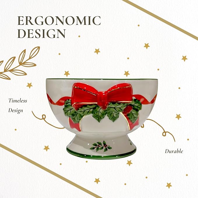 Spode Christmas Tree 6-Inch Ribbon Nut Bowl - Decorative Serving Bowl for Candies, Nuts, Desserts - Ideal for Holiday Entertaining & Festive Table Decor - Earthenware with Iconic Christmas Tree Design