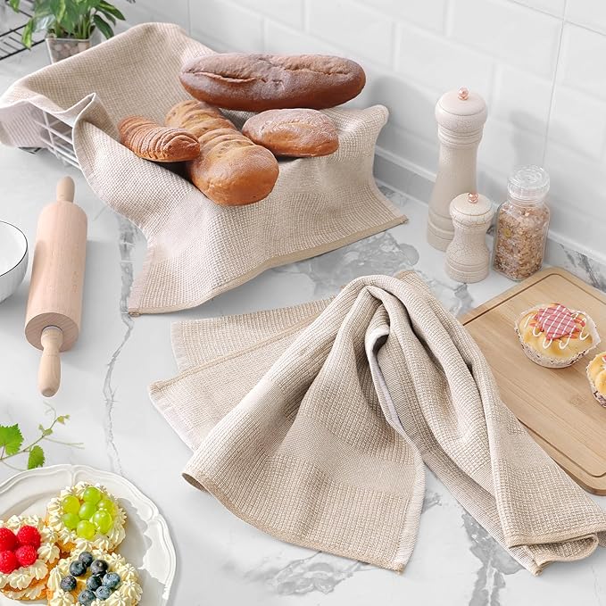 Homaxy Premium Kitchen Towels(18”x 28”, 6 Pack), Large Cotton Kitchen Hand Towels, Flat and Terry Dish Towels, 380 GSM Highly Absorbent Tea Towel Set with Hanging Loop, Multicolor