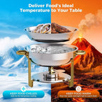 Gold 4 Pack Chafing Dishes for Buffet, 18/8 (304) Stainless Steel Food Pan with Lid, 6QT Round Chafing Dish Buffet Set Food Warmer, Food Warmers for Parties Buffet Catering Events Dinners