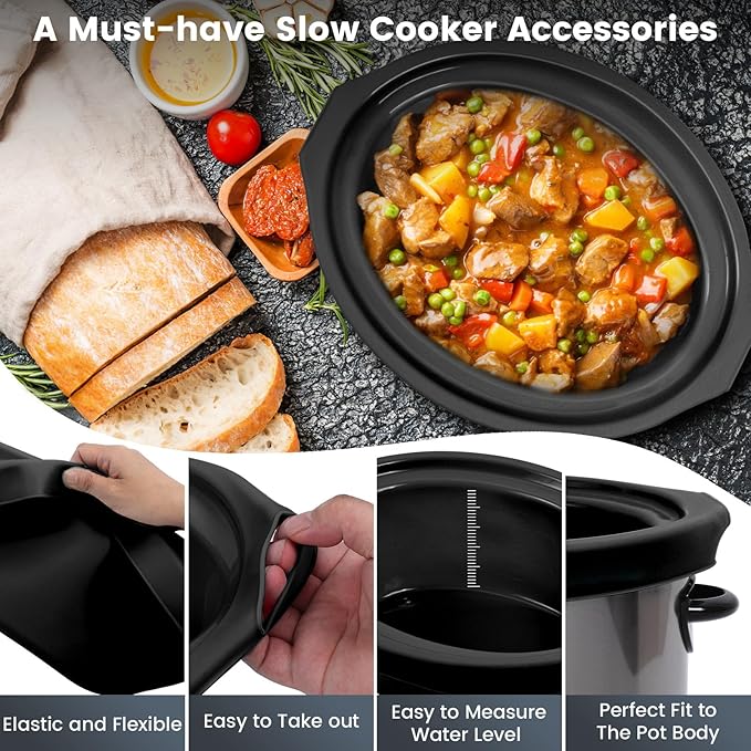 Silicone Slow Cooker Liners fit Crock Pot 7-8 QT,Crock Pot Liners For 7-8 Quart Oval or Round Slow Cookers,Reusable & Leakproof Silicone Slow Cooker Liner For Crockpot,Dishwasher Safe BPA Free