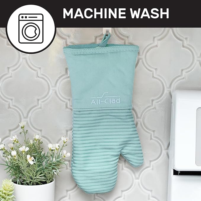 All-Clad Silicone Oven Mitts: Heat Resistant up to 500 Degrees - 100% Cotton & Silicone, 14"x7" Oven Mitt for Kitchen and Barbeque, 2-Pack, Rainfall