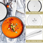 E-far Enameled Cast Iron Sauce Pan, 2 Quart Dutch Oven Saucepan with Lid, Small Sauce Pot for Cooking, Boiling, Healthy & Non Toxic, Induction & Oven Safe, White