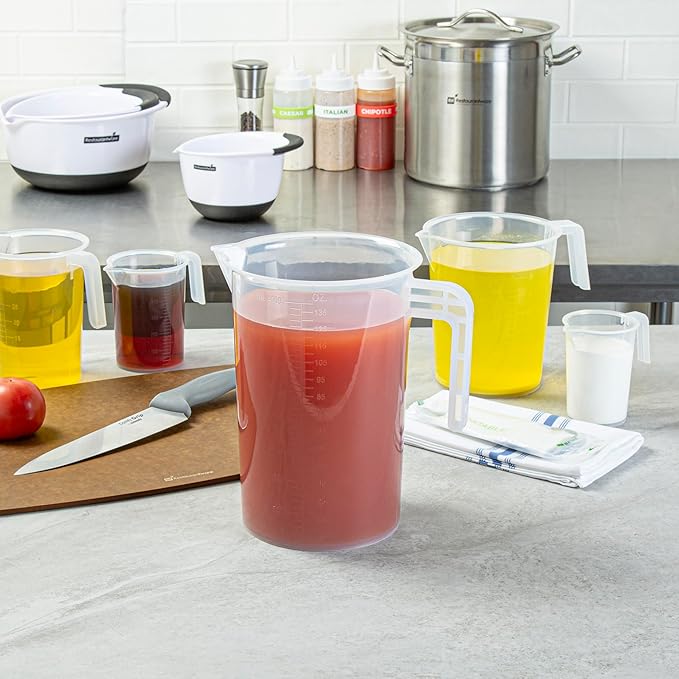 Restaurantware Measuring Cup, 4 Quarts Pack of 1 Conical Spout Liquid Scaling Vessel Embossed Ml and Oz Graduations, Clear Plastic Measuring Cup with Handle, For Cooking Baking For Oil Flour