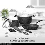 Starfrit The Rock 7PC Non-Stick Cookware Set - Durable Forged Aluminum - Oven Safe - PFOA Free - Easy to Clean - Black