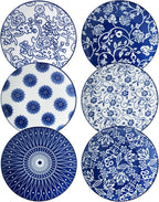 Ceramic Dessert Plates Set - 6 Inch Small Appetizer Plates for Kitchen - Salad Plate for Cake Snacks Side Dish, Microwave Dishwasher Safe, Gift, Vintage Blue