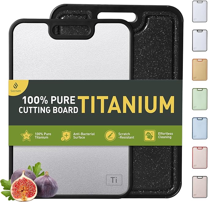 2 in 1 Pure Titanium Cutting Boards for Kitchen Chopping Board with Handle Large Big Small Kitchen Meat Butcher Block Not Stainless Steel Wood Bamboo Glass Rubber Plastic Silicone Acrylic Teak Sink