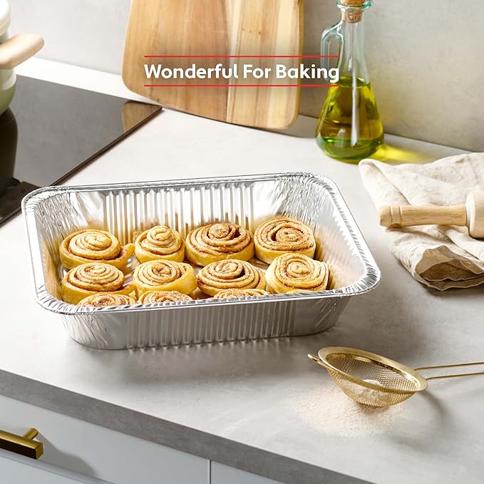 25 Pack Aluminum Pans Disposable 9x13 Baking Pan Chafing Trays with Lids, Half Size Oven Steam Table Tin Foil Pans with Covers, Extra Heavy Duty Foil Pans for Heating, Roasting, Cooking, Storing Food