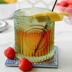 Kate Aspen Retro Arch Floral Green Drinking Glasses Set of 6-10 oz Vintage Beaded Glassware, Perfect for Water, Cocktail, Juice