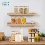 Urban Green Glass Storage Container Bamboo Lids, Glass Airtight Canisters sets, Food Jars, Pantry Organization and Storage Containers, Spice Jars, Flour Canisters of 6