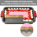 Tiawudi 13" x 9" Cake Pan, 0.8mm Thick Heavy Duty Baking Dish with Diamond Texture Pattern for Even Heating, Nonstick Baking Pan for Bread, Brownie or Lasagna, Cake Mold with Silicone Grip Handles