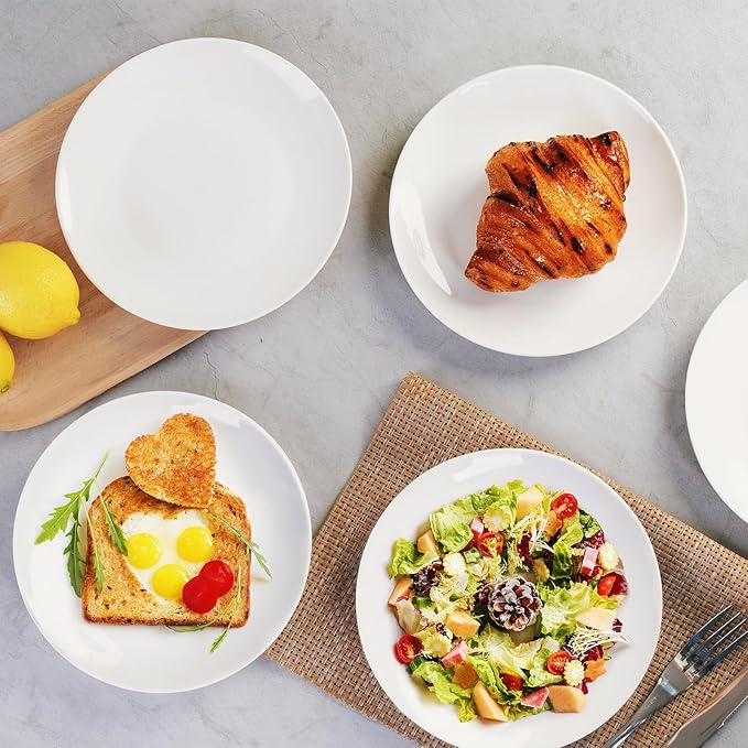 White Ceramic Dessert Plates Set of 8, 8 inch, Appetizer Plates, Salad Plates, Small Plates, Microwave & Dishwasher Safe