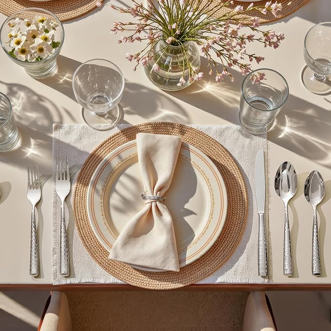 KINGSTONE Silverware Set, 18/10 Stainless Steel Flatware Set - Roman Column Embossed Thick Handle, for Wedding, Home, Restaurant, Camping and Party, Mirror Polish & Dishwasher Safe (20-Piece)