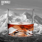 LIITON Denali Mountain Heavy Crystal Whiskey Glasses Gift Set of 2, Thick Freezable Bourbon Glass 1lb Each, Premium Whiskey Gifts for Men, Frozen Crystal Chills Cocktails, 10 oz