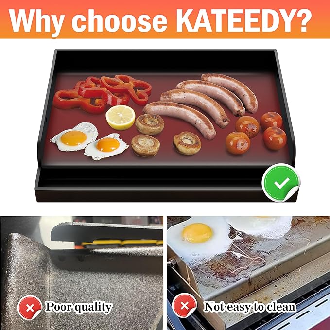 17" x 13" Nonstick Coating Cooking Griddle for Gas Grill, Universal Flat Top Cooking Plate Insert for Charcoal/Gas/Electric Grill with Grease Groove and Removable Handles