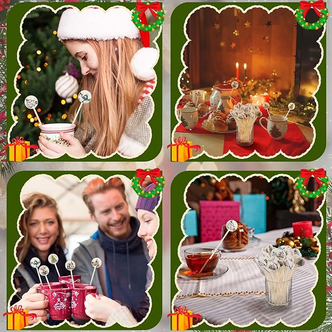 Meanplan 60pcs Christmas Swizzle Sticks Christmas Cocktail Stirrers Plastic Stir Sticks Xmas Santa Claus Snowman Decorations for Birthday Party Coffee Shop Supplies Favors Gifts(Reindeer)