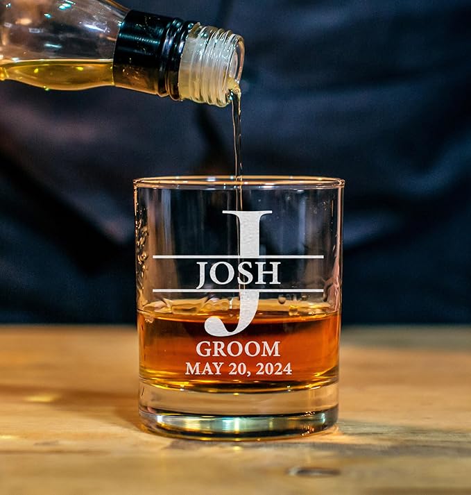Single, Personalized Whiskey Glass For Groomsman Gifts, Best Man, Groom, 11oz Old Fashioned Custom Monogrammed Whiskey Glass