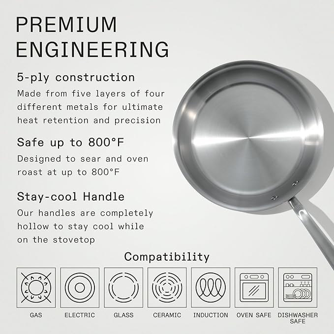 Made In Cookware - 3-Piece (Includes 8",10",12") Stainless Frying Pan Set - 5 Ply Stainless Clad - Professional Cookware - Crafted in USA - Induction Compatible