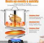 E-far 16 Quart Stainless Steel Stock Pot, Large Heavy Duty Induction Stockpot with Glass Lid for Cooking Soup Canning, Thick Tri-Ply Bottom & Riveted Handle, Compatible with All Stove, Dishwasher Safe