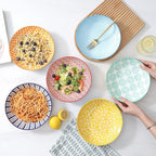 KitchenTour Pasta Bowls 26 Ounce, 8 inch Porcelain Ceramic Soup Dinner Salad Serving Bowls Set of 6, Dishwasher and Microwave Safe, Assorted Colors