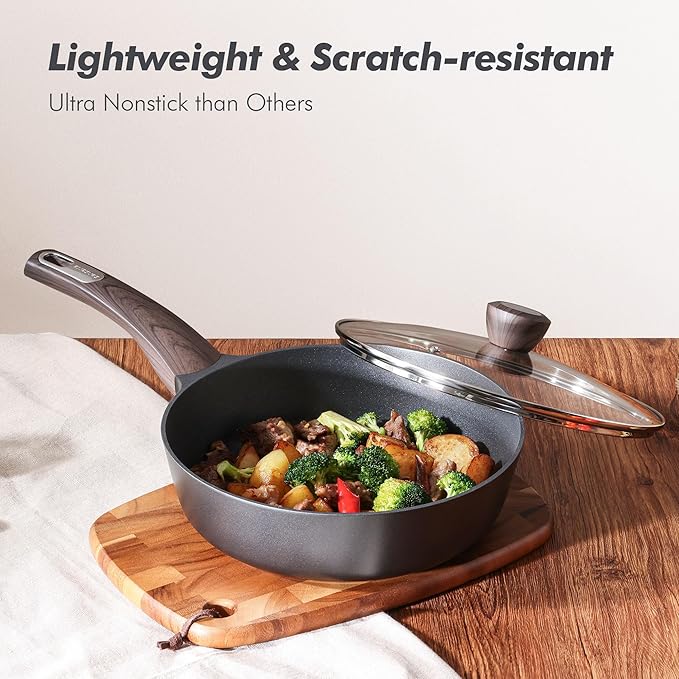 SENSARTE Pots and Pans Set Non stick, Non toxic Healthy Induction Cookware Sets, 14 Pcs Non Stick Kitchen Cooking Set with Frying Pans Set & Saucepan, PFOA PFOS APEO Free, Black