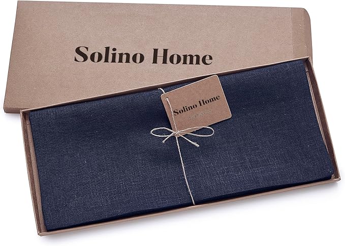 Solino Home Linen Navy Table Runner 120 Inches Long - 100% Pure Linen Dining Table Runner 14 x 120 Inch for Summer, Fall, Autumn - Fete