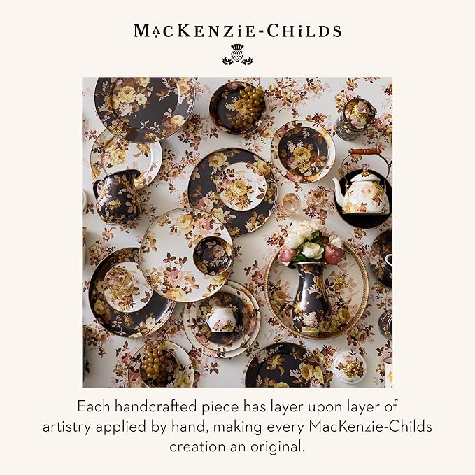 MACKENZIE-CHILDS Enamel Tea Kettle, Decorative Tea Kettle for Stovetop, 3 Quarts, Wild Rose Brown