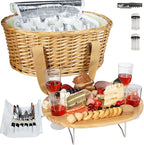 Hap Tim Wicker Picnic Basket Set for 4 with Mini Folding Wine Picnic Table & Large Insulated Cooler Bag & Cutlery Service Kits for 4 Person, Couples Gifts, Wedding Gifts (Y2209-4-GR)