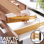 SpaceAid 4 Pack Bamboo Drawer Dividers with Labels, Kitchen Adjustable Drawer Organizers, Expandable Organization for Home Clothes Dressers (17-22 in, Natural)