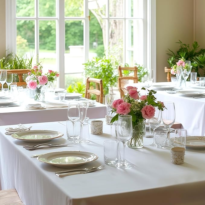 Fitable 10 Pack Rectangle Tablecloths: Stain Resistant Wrinkle Free Circle Table Clothes, Washable Reusable Polyester Table Covers for Wedding Party Birthday Banquet Reception(White, 70x120 Inch)