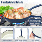 Hisencn Enameled Cast Iron Skillet Set - 3 Piece Ceramic Coated Fry Pan Set(8'',9.5'' 11''), PFAS/PTFE/PFOA Free, Oven & Induction Safe, Navy Blue Cookware for Gas/Electric Stovetop