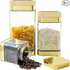 Glass Storage Jars-Large Kitchen Glass Canisters with Airtight Lids -Coffee Pasta Sugar Tea Snack Nuts Cookie Flour Food Container - Set of 3…