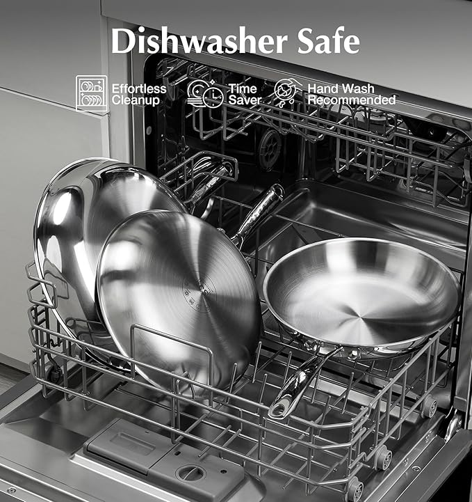 KOCH SYSTEME CS Stainless Steel Pan Set of 3, 8"&10"&12" Tri-Ply Stainless Steel Frying Pan Set with Stay-Cool Handle, Non-Toxic Staninless Steel Skillet, Fast & Even Heat Induction Compatible