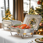 Chafing Dishes for Buffet with Glass Lid (9QT, 2Pack) - Food-Grade Stainless Steel, Rolled Rim Design, Foldable Frame, Lid Holder, Buffet Servers and Warmers Parties, Catering, Weddings