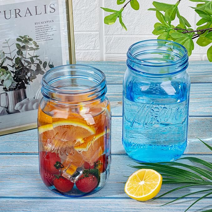 WELLIFE Wide Mouth Mason Jars,6 Pack Blue Mason Jars 32 OZ,Mason Jar for Decor Canning & DIY Crafts,Food Storage,Fermenting,Pickling,Meal Prep