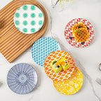 Ceramic Dessert Plates Set - 6 Inch Small Appetizer Plates for Kitchen - Salad Plate for Cake Snacks Side Dish, Microwave Dishwasher Safe, Gift, Assorted Colors