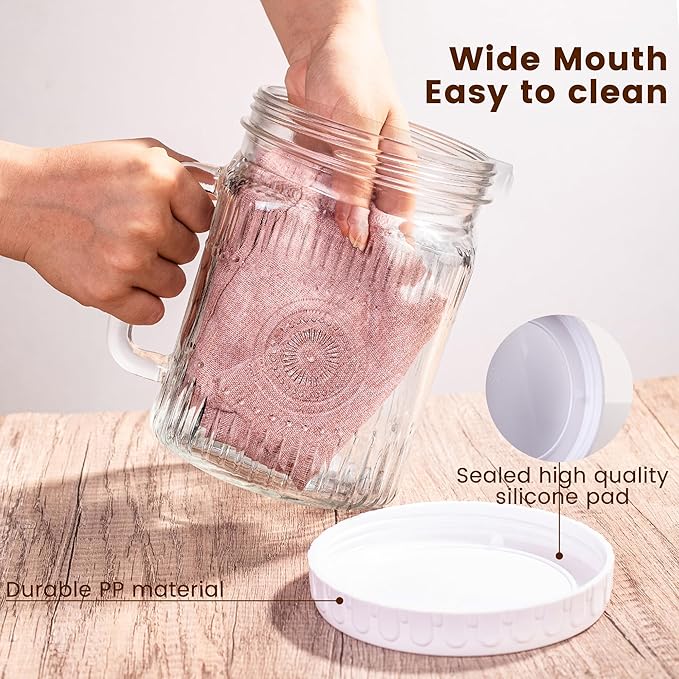 Amzcku 2 Pack Large Glass Mason Jars, 74 oz Wide Mouth with Lid with Handles for Fridge, Glass Canisters for Food Storage, DIY Decor, Perfect for Sugar, Flour, Cookies, Pickles, and More