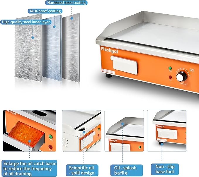 21.6 IN Nonstick Stainless Steel Electric Griddle Adjustable Temperature Control Flat Top Griddle For Smokeless Cooking/Grill at Resturant, Kitchen, Indoor, Outdoor, Camping, Commercial