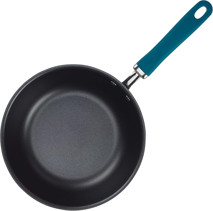 Rachael Ray Create Delicious Hard Anodized Nonstick Saute/All Purpose Pan with Lid, 3 Quart - Gray With Teal Handles