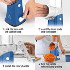 Zulay Kitchen Rotary Cheese Grater 5 Blade Cheese Shredder - Manual Hand Crank Cheese Grater With Reinforced Suction & 5 Interchangeable Drums - Easy to Use, Vegetable Chopper Round Mandoline Slicer