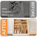 BAMEOS Bamboo Silverware Drawer Organizers, 11.9 inch Utensil Drawer Organizer for Kitchen Drawers, 7 Slots Total Large Flatware Organizer for Knives Cutlery Spoons Forks (Natural)