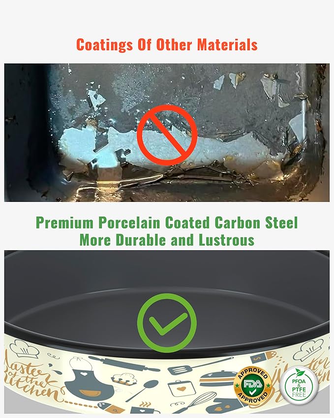 Round Baking Pan Set Roasting Dish 4-Pack 9/10/12/14 Inches Enamel Non Stick Large Cookware for Cake Bread Pie Pizza Turkey Steak, Non-Toxic Oven Dishwasher Safe Christmas Bakeware