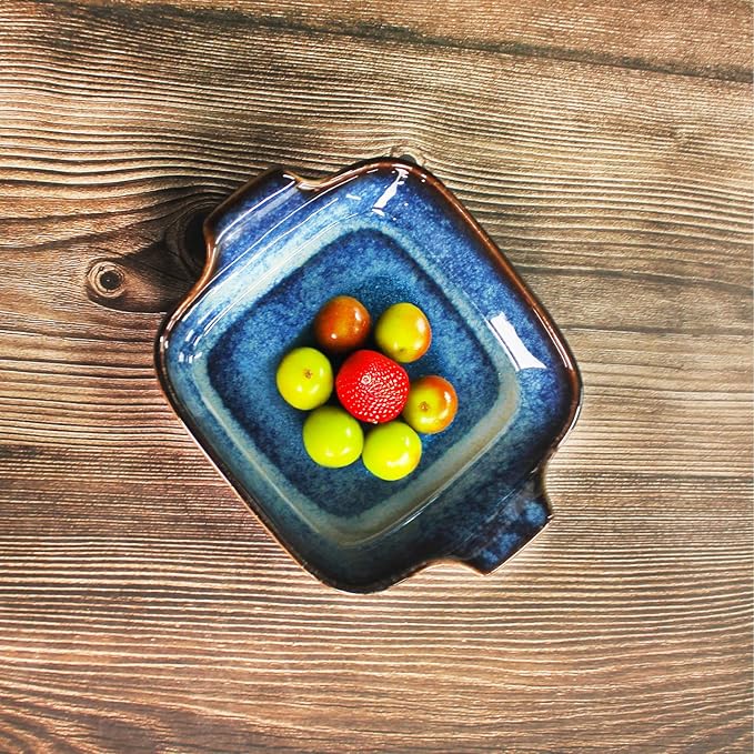 Ceramics Au Gratin baking Dishes Set of 4, Baking Tray Bake ware, 10.5 oz Ramekins, for Pie Pan, Appetizer, Tart, Dessert, Quiche, Oven Small dish, individual dishes, Square 7.3 Inch