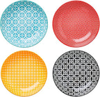 DOWAN 8.5" Vibrant Pasta, Salad & Soup Serving Bowls Set of 4, Embossed Large Porcelain Ceramic, Microwave, Oven & Dishwasher Safe, Bonita Design Perfect for Daily Dining, Family Gatherings, Party