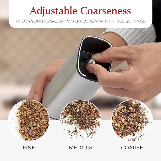 Automatic Salt and Pepper Grinder Set - Rechargeable Electric Salt and Pepper Shakers with Adjustable Coarseness, LED Light, One-Handed Use, Gravity Salt Grinder and Electric Pepper Mill