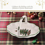 Spode Christmas Tree Oval Breadbasket, 10 Inch Handled Bowl for Fruit, Bread, Cookies - Fine Earthenware Gift, Festive Tabletop Holiday Serveware & Seasonal Decor, Dishwasher Safe Tableware