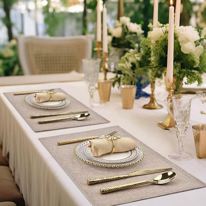 Cloth Placemats Set of 6 - Double Thickened Easy to Clean Linen Style Fabric Placemats - Machine Washable Placemats- Heat Resistant Non-Slip Table Mats - 18x12 Inch (Natural Linen, 6)