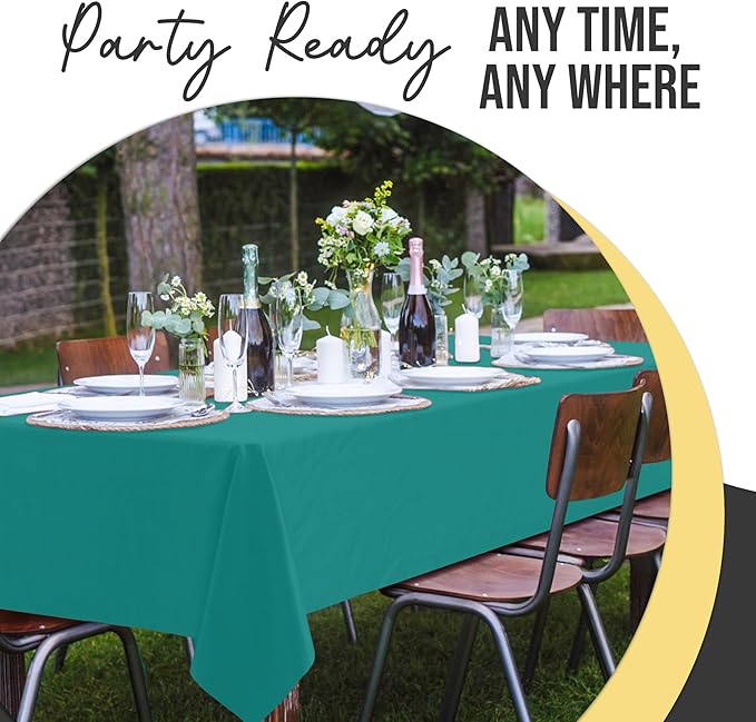 Exquisite 66% Thicker Premium Plastic Table Cloth Rectangle Table Cover 0.5 Mil 12 Pack Teal Table Cloth 54 Inch x 108 Inch Disposable Tablecloth Won't Tear Easily Like Cheap Thin Brands