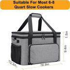 Slow Cooker Carrying Bag, Double Layer Insulated Design Slow Cooker Carrier with Removable Hard Liner and Pot Lid Fastener Fit for 6-8 Quart Crock Pot, Gray
